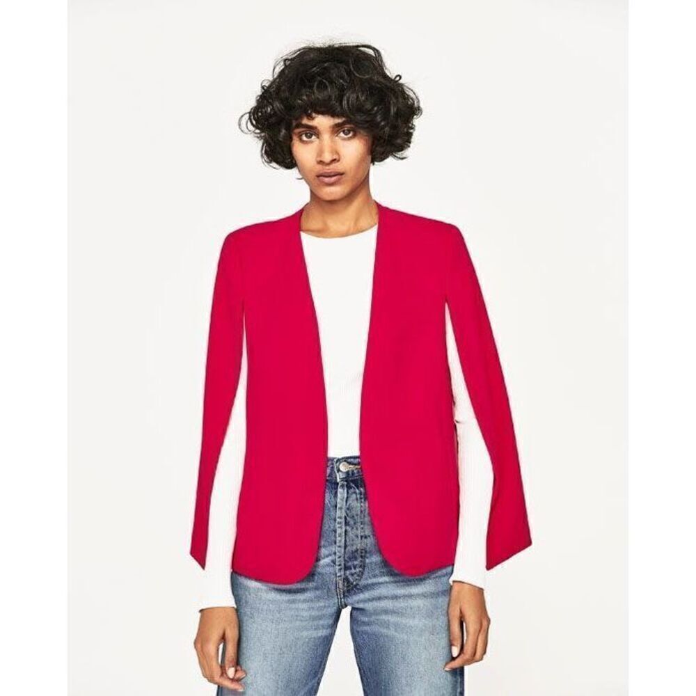 Zara Woman Blogger Favorite Serious Business Cape Fuchsia Berry Pink Blazer Jack